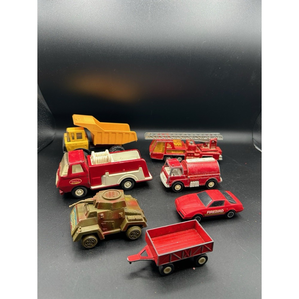 Vintage Lot Of 7 Tonka Pressed Steel Pumper Fire Truck Firebird Tank Others Car